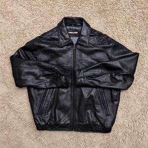 MENS BLACK Leather LAMBSKIN SOFT Bomber Jacket KIRKLAND LINED SIZE Large